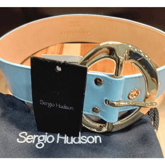 Sergio Hudson Signature Leather Belt - Sky/Blue Size 26
